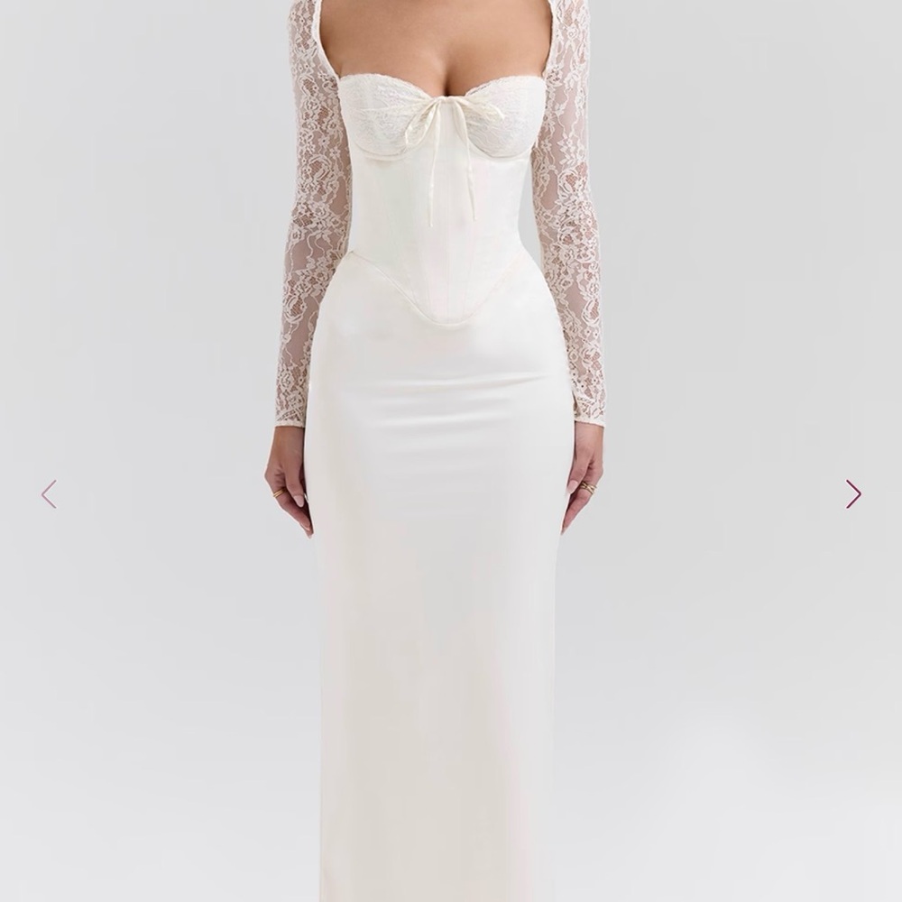 House of CB PERDI Vintage Ivory Satin Maxi Dress